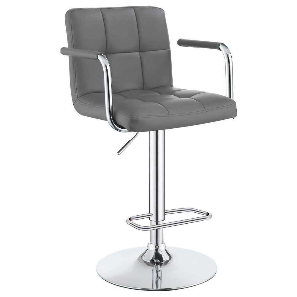 Gray Adjustable Swivel Bar Stool with Chrome Base