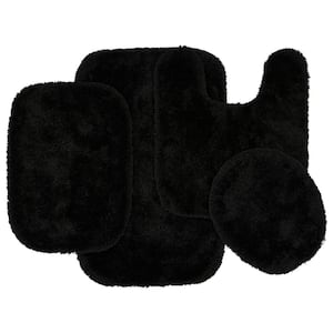 Black Finest Luxury Plush Nylon 4-Piece Bath Rug Set