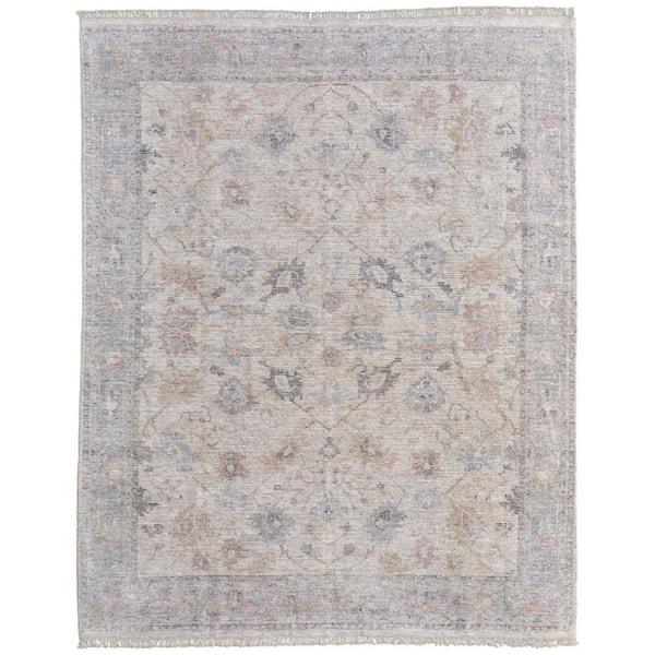 HomeRoots 10 X 14 Ivory, Tan, Blue Floral Area Rug