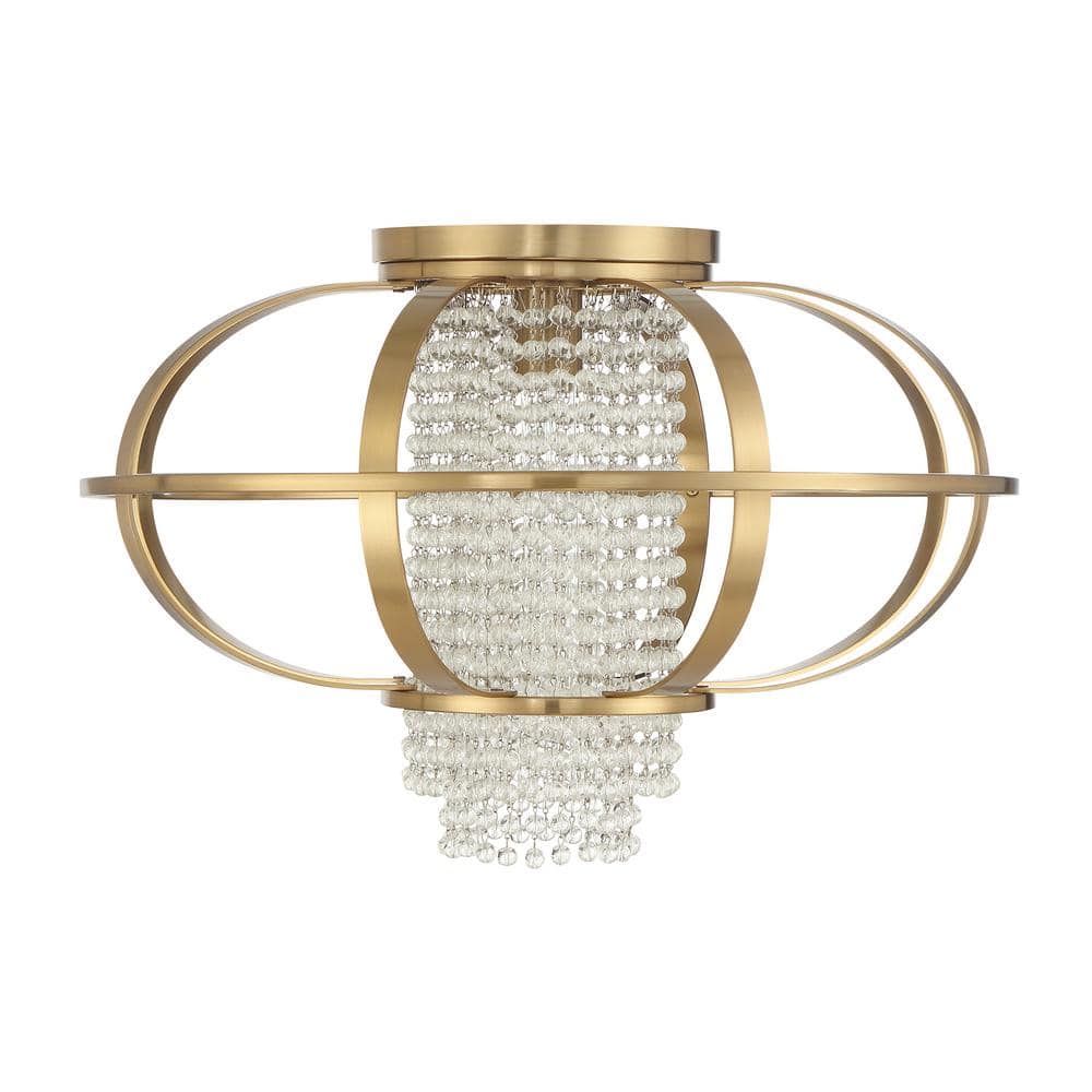 Warm Brass and Crystal 1-Light Flush Mount Ceiling Fixture