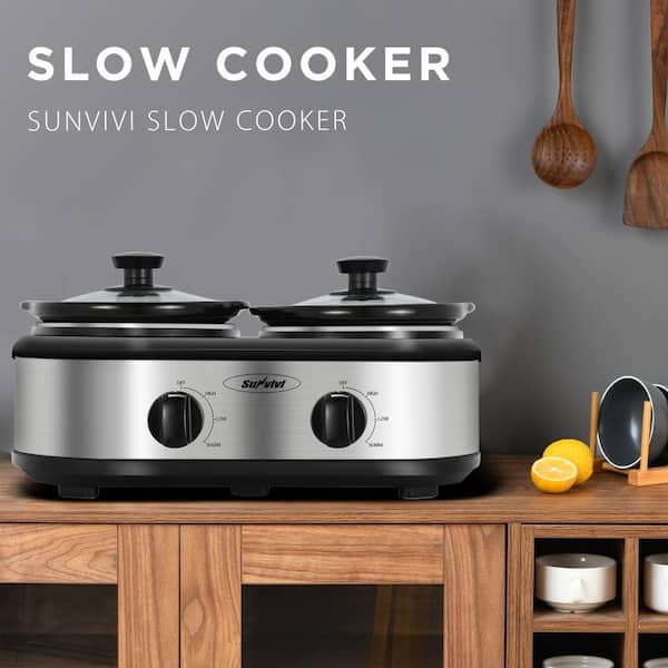 5 qt. Stainless Steel Silver Double Crockpot Slow Cooker