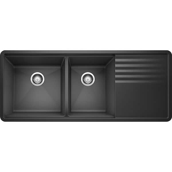 Blanco PRECIS Undermount Granite Composite 48 in. 60/40 Double Bowl Kitchen Sink with Drainer in Anthracite