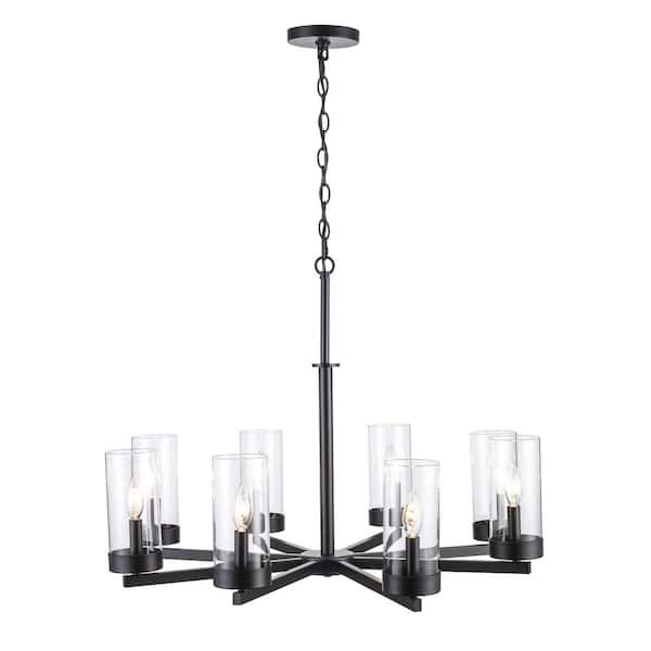 Bel Air Lighting Meadowlark 8-Light Black Chandelier Light Fixture with Clear Glass Shades