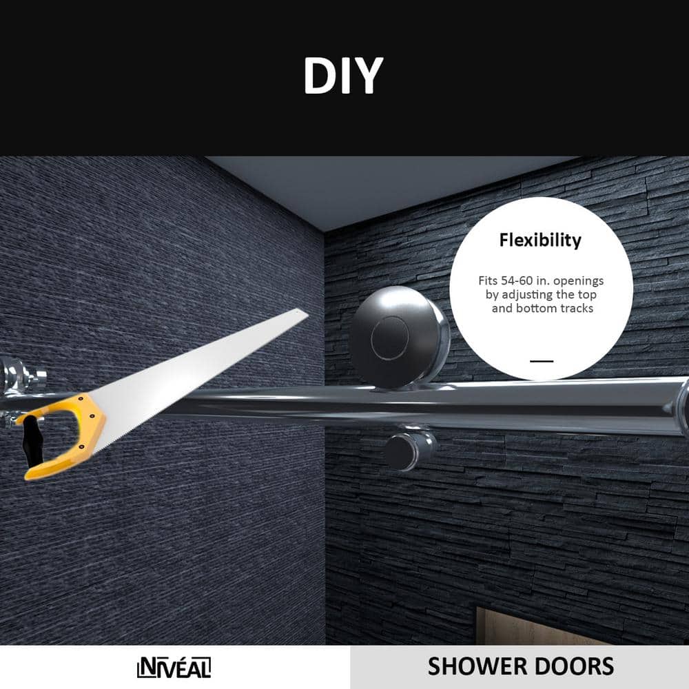 60'' Silver Semi-Frameless Sliding Shower Door with Clear Tempered Glass