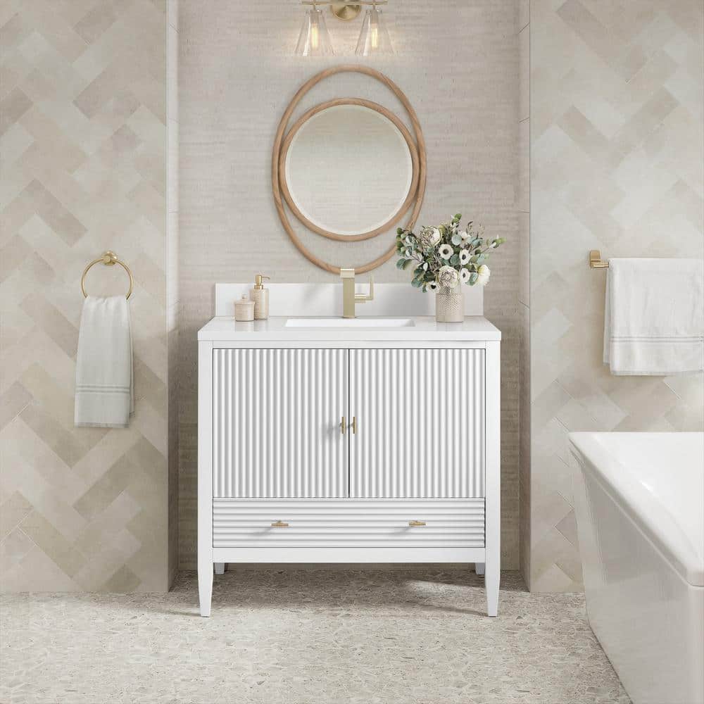 Myrrin 36" Bright White Plywood Single Bathroom Vanity