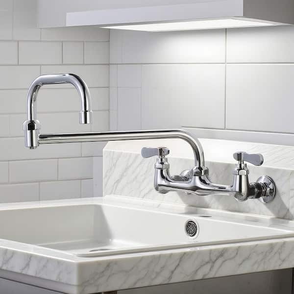 8 in. Center Commercial Wall Mounted Pot Filler with Double Joint Swing Arms in Chrome