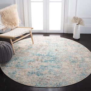 Madison Ivory/Teal 7 ft. x 7 ft. Geometric Abstract Round Area Rug