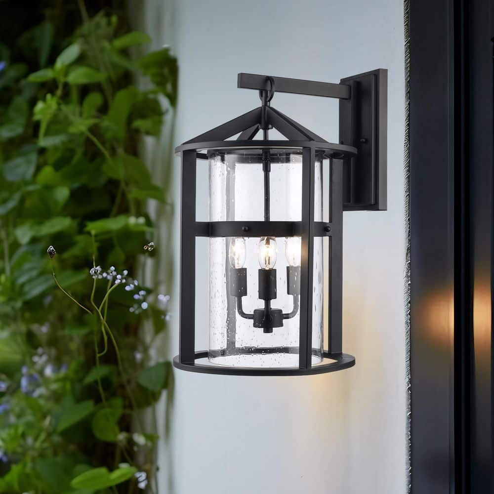 Bel Air Lighting Prado 21 in. 3-Light Black Outdoor Hardwired Wall