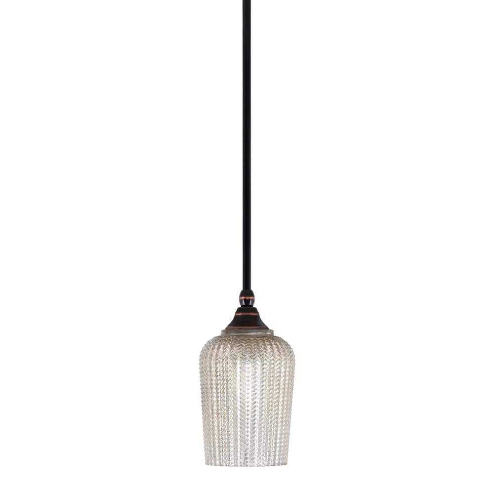 Sparta 100-Watt 1-Light Black Copper Mini Pendant Light with Silver Texture