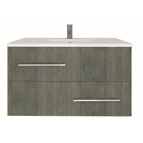 Belvedere Bath Thalia 36 in. Floating Bathroom Vanity in Smoke with White Ceramic Basin Top
