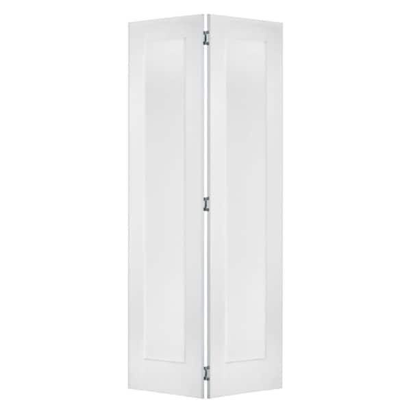 30 in. x 80 in. Shaker 1-Panel Solid Core Primed Wood MDF Interior Bifold Door with Hardware