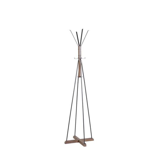 Amucolo Brown Wood and Metal Freestanding Coat Rack with Hooks