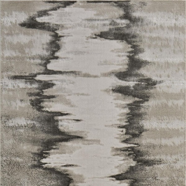 HomeRoots 7 X 10 Gray, Ivory, Taupe Abstract Area Rug