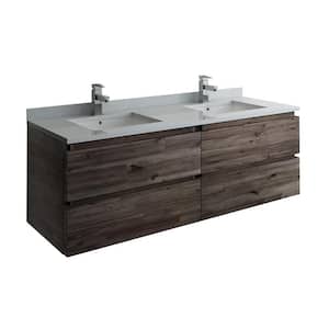 Formosa 60 in. Modern Double Wall Hung Vanity in Warm Gray with Quartz Stone Vanity Top in White with White Basins