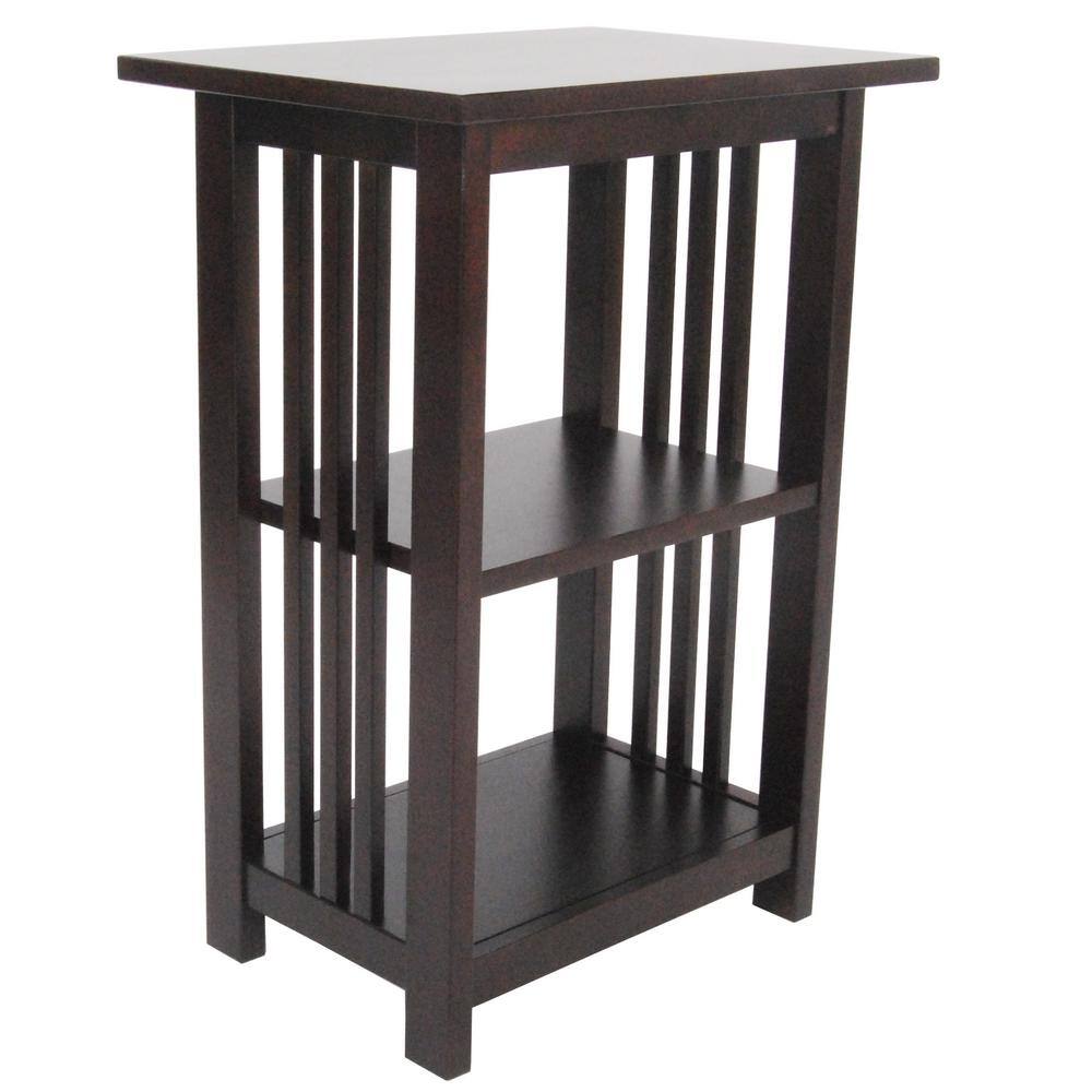 Espresso Cherry Wood Small 2-Shelf End Table
