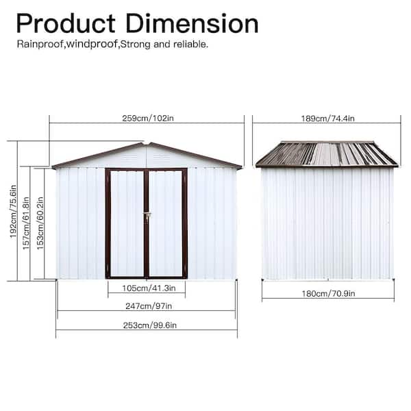 8 ft. W x 6 ft. D Metal Shed with Double Door (48 sq. ft. )