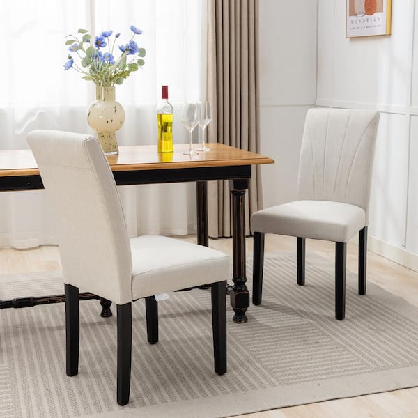 VECELO Dining Chairs Set of 2 Modern Fabric and Solid Wood Legs and High Back Chairs for Kitchen/Living Room Beige Upholstered