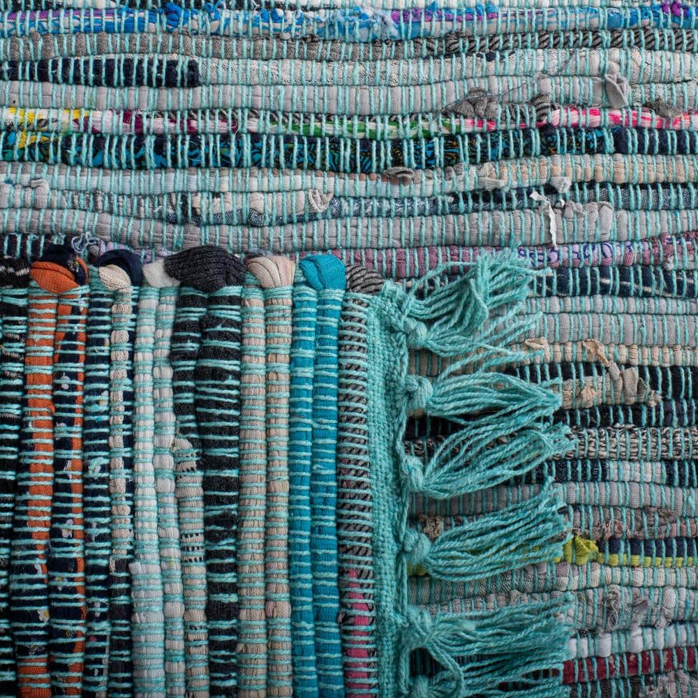 Turquoise Multi Stripe Handmade Cotton Square Rug 4' x 6'