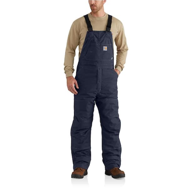 Carhartt Men's 46 in. x 36 in. Dark Navy Cotton/Nylon FR Quick Duck Lined Bib Overall