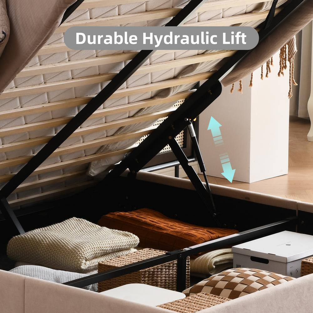 Black Frame Queen Size Upholstered Platform Bed with Lift-up Storage Supported by Metal and Wooden Slats - thumbnail 7