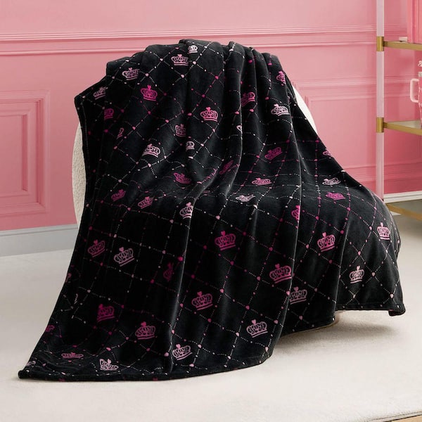 Juicy Black & Hot Pink Elegant Crown Diamond 50 in. x 70 in. Microfiber Throw Blanket