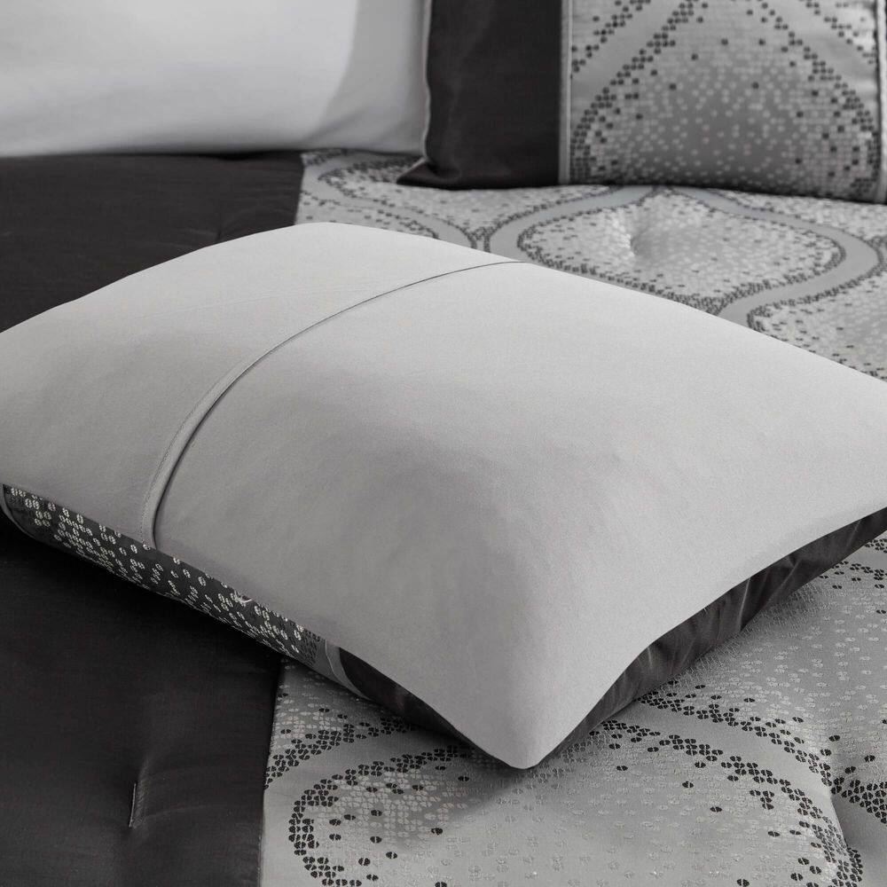 Black and Silver Full Microfiber Jacquard Comforter Set