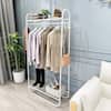 White Metal Garment Clothes Rack with 2 Tiers Shelves 33 in. W x 65 in ...