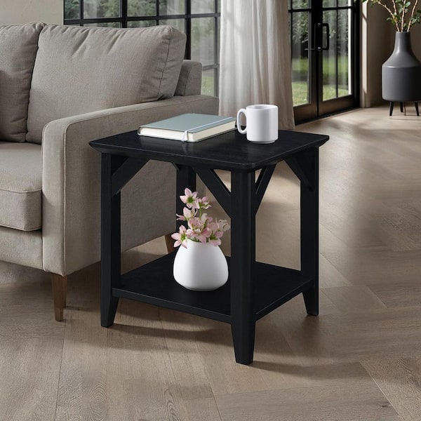 Winston 22 in. W Black Rectangle Wood Top End Table with Shelf