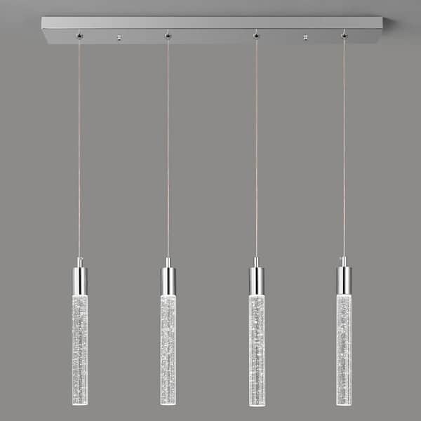 Home Lighting 24W Chrome 4-Light Modern Dimmable Integrated LED Mini Crystal Pendant Light For Ktichen Island