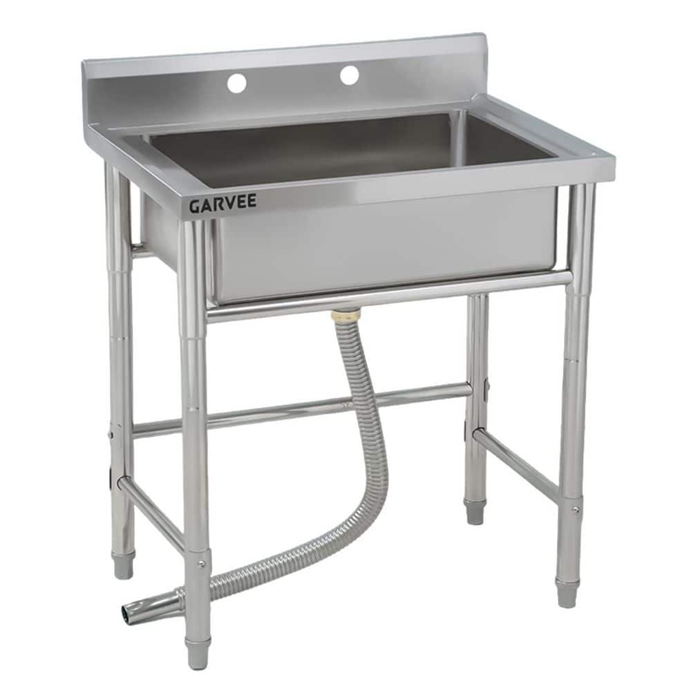 Freestanding Stainless Steel Utility basin with Double Bowl Hot & Cold Faucet, Adjustable, Backsplash 28 x 20 x 34 inch price history on PriceWatchPro