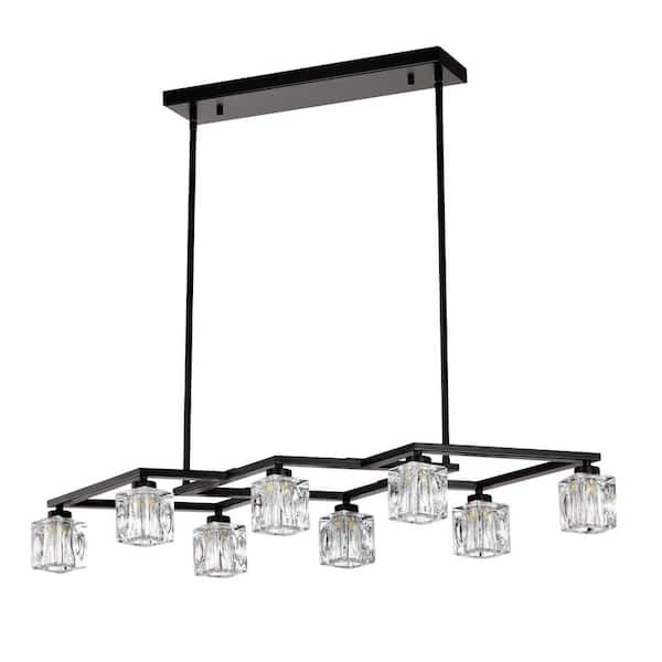 ATRPLAN TRADING Semi Flush Mount Light 38.4in. Chandeliers Pendant Light With Glass Indoor,Hardwired,Base 8 G9 Lights String Light,Black