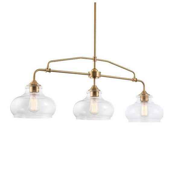 Kira Home Harlow 60-Watt 3-Light Cool Brass Modern Island Pendant Light ...