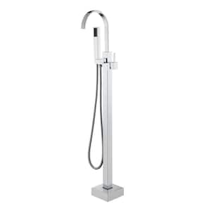 Single-Handle Freestanding Tub Faucet with Hand Shower in Chrome Plated