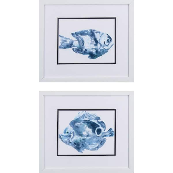 HomeRoots 14 in. x 16 in. Blue Fish Wooden Wall Art Decor