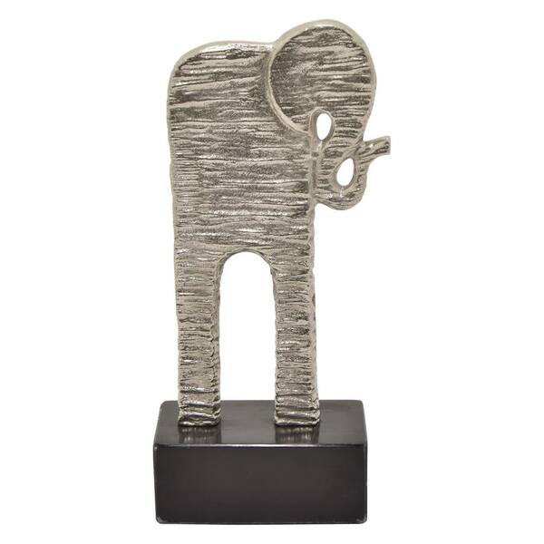 THREE HANDS 16.5 in. Metal Elephant Marble Base in Silver