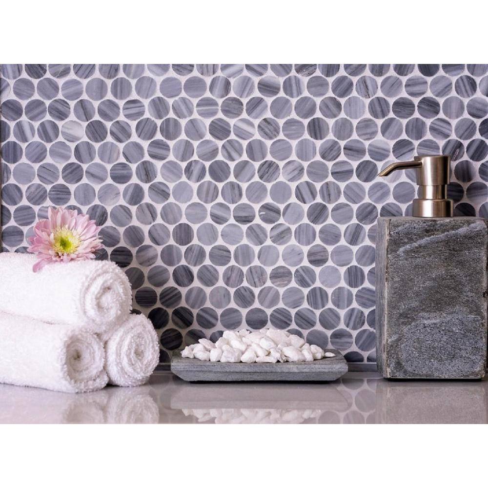 Gray Penny Round Polished Marble Mosaic Tile 11.3 x 12.3
