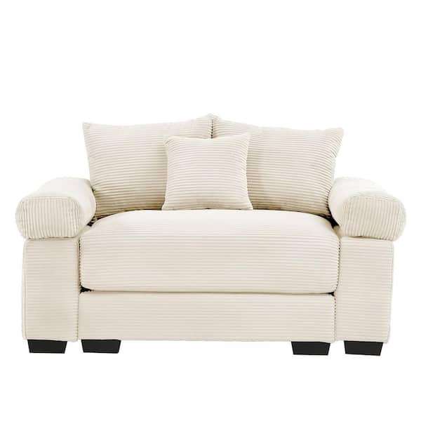 WSCCTW 54.3 in. Straight Arm 10-piece Corduroy Curved Sectional Sofa with Extra-Wide Modular in. Creamy Beige