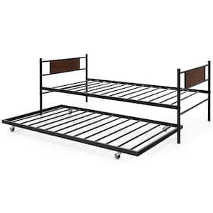 Black Twin 2-in.-1 Daybed Frame with Trundle Bed Set Steel Platform Sofa Bed