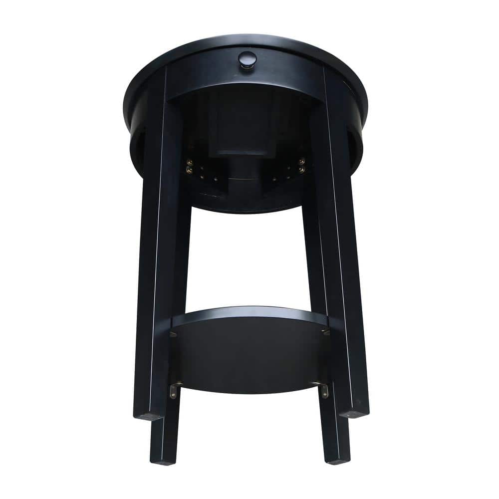 Black Round Wood Accent Table with Storage Drawer