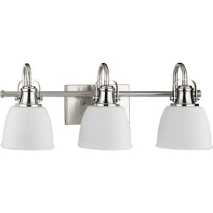 Preston 22 in. 3-Light Brushed Nickel Vanity Light with Etched Opal Glass Shades