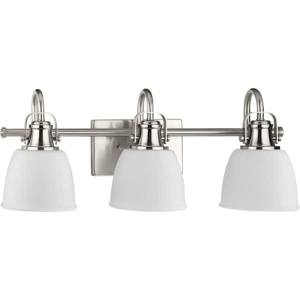 Progress Lighting Preston 22 in. 3-Light Brushed Nickel Vanity Light with Etched Opal Glass Shades