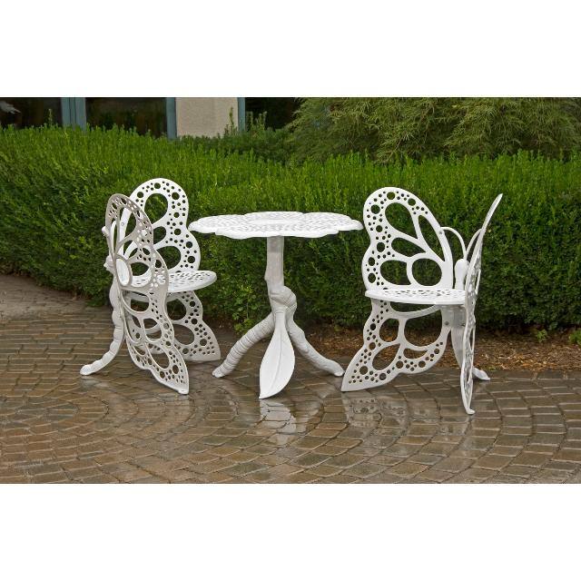 White Cast Aluminum Butterfly Outdoor Bistro Set