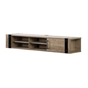 Munich 68 in. Weathered Oak Particle Board Floating TV Stand 68 in. with Adjustable Shelves