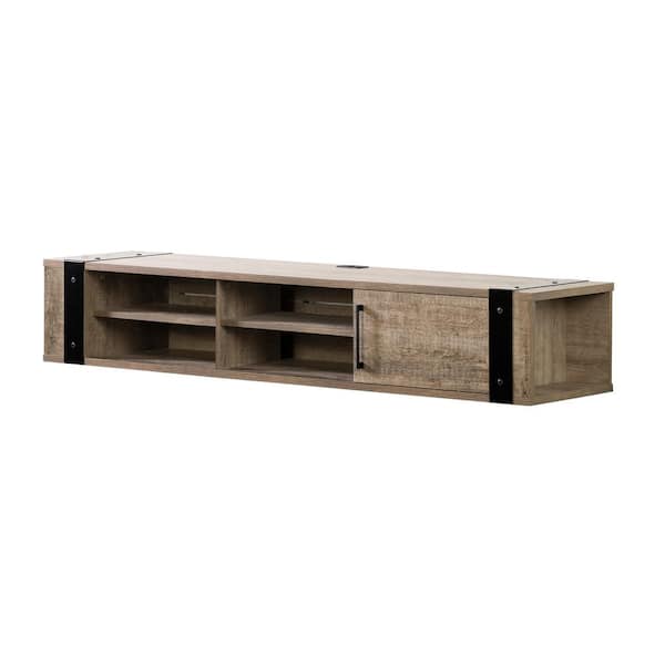 South Shore Munich 68 in. Weathered Oak Particle Board Floating TV Stand 68 in. with Adjustable Shelves