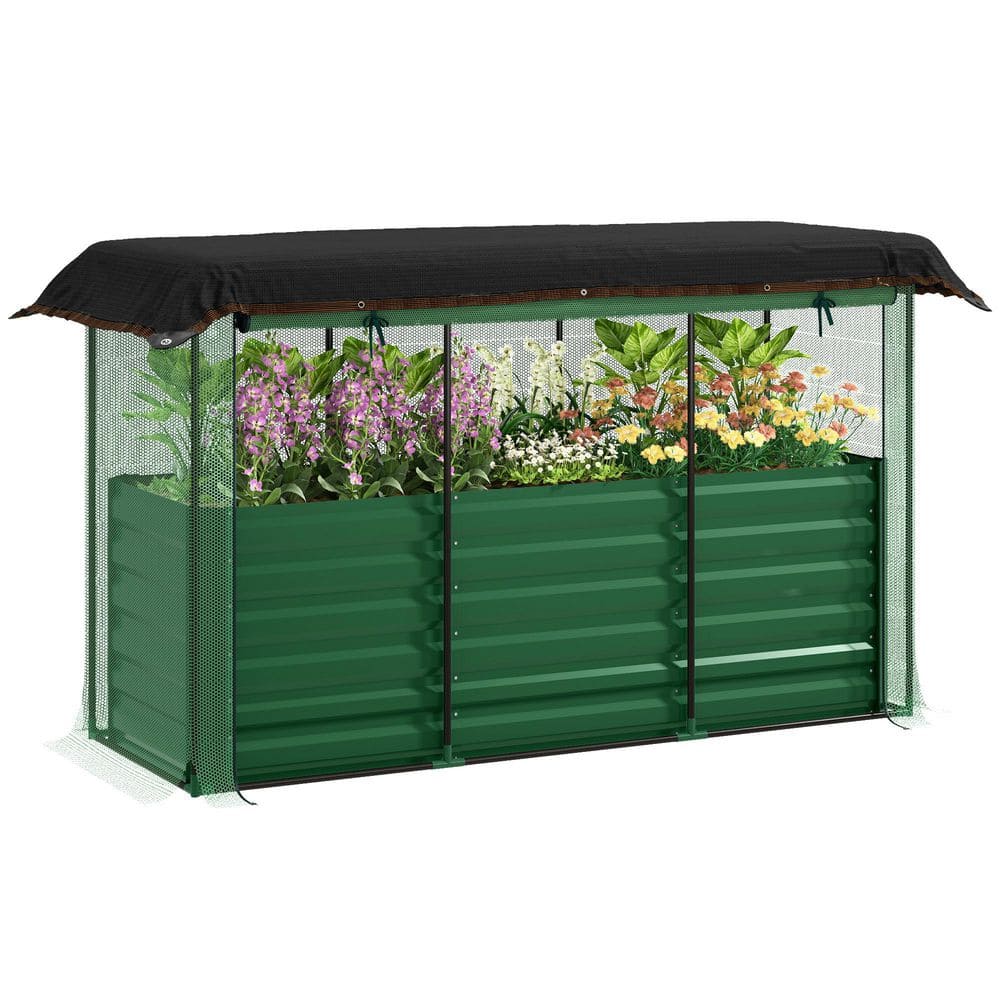 70.9 in. x 23.6 in. x 22.6 in. Galvanized Steel Raised Garden Bed with Net 