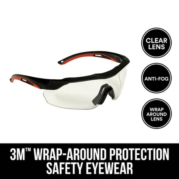 3M Accent Frame and Clear Anti-Fog Lens Black Performance Safety Eyewear Glasses with Aerodynamic Design