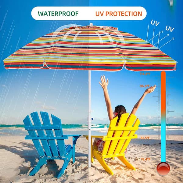 Dyiom 7.5 ft. Beach Umbrella with Sand Anchor and Tilt Mechanism in Portable UV 50 Protection in 7 Color Stripes B0BNN1QRKS The Home Depot