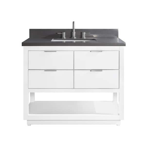 Avanity Allie 43 in. Single Sink White with Silver Trim Bath Vanity with Gray Quartz Top