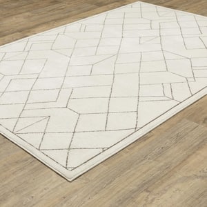 Rayder Ivory/Taupe 2 ft. x 8 ft. Faceted Geometric Polypropylene/Polyester Indoor Runner Area Rug