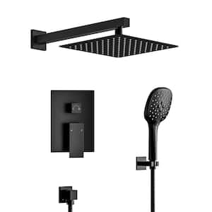 Double Handle 3-Spray 10 in. Wall Mount Shower Faucet with High Pressure in Matte Black (Valve Included)